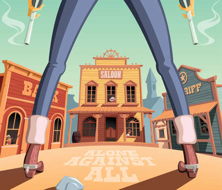 Gunfight in wild west townのイラスト素材