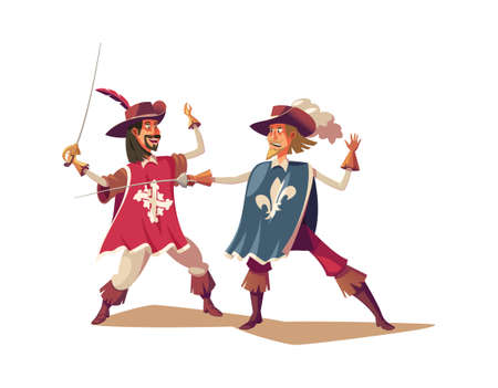 Two musketeers fighting isolated on white backgroundのイラスト素材