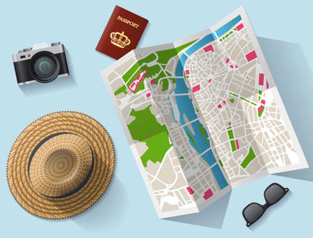 Travel - tourist map and other equipmentのイラスト素材