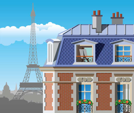 View on the Eiffel tower from the buildingのイラスト素材