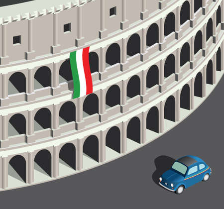 Isometric Colosseum and vintage italian carのイラスト素材