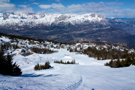 Slope in Monte Bondone in winter with snowの写真素材