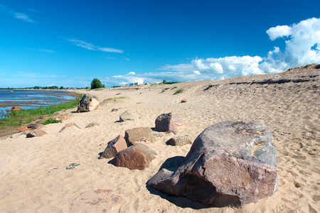Sandy beach with rocks in Kalajokiの写真素材