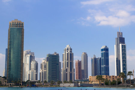 Dubai cityscape of skyscrapers taken from Dubai Mallのeditorial素材