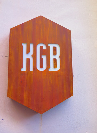 Wooden Interesting shop sign in Malaga centreの写真素材