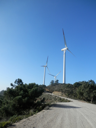 Windmills at the wind farms on Sierra Aguas in Andalucia, Spain