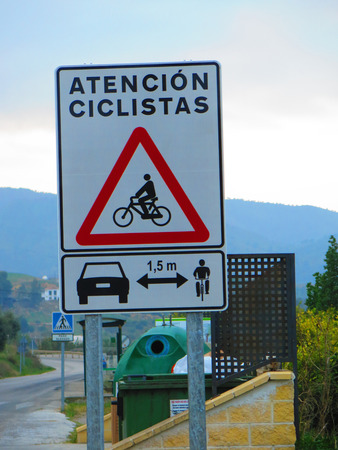 New Spanish Roadsign warning of cyclistsの写真素材