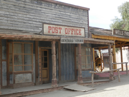 Post Office and General Stores building in Fort Bravo film set, Tabernas desert, Almeria, Spain