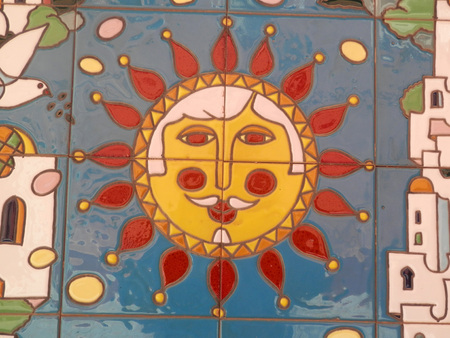 FUENGIROLA, SPAIN - MARCH 3RD. Colourful tile mosaic on wall. Fuengirola, Spain. March 3rd 2016のeditorial素材