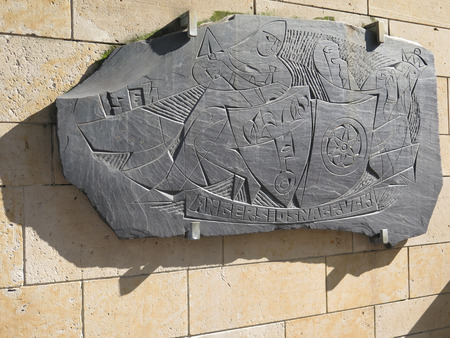 Twin town slate carving celebrating the twinning of Osnabruck with Angers in the Loire Valley of Franceのeditorial素材