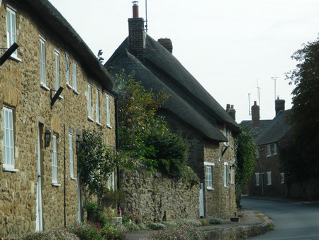 Rows of Thatched houses in Devon Villageの写真素材