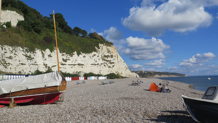 A view along the coastline at Beer in Devon.のeditorial素材