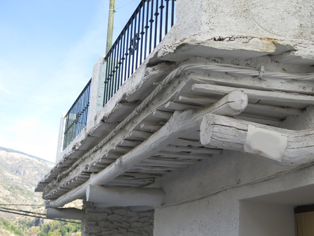 Wood beam supported Balcony in old Andalusian villageの写真素材