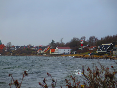 View over Flensburg Fjord on cold winters dayの写真素材