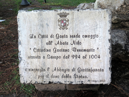 Gaeta, Italy - October 15, 2017: Stone memorial plaque to commemorate anniversary of Abbot Nilo visiting around year 1000 ADのeditorial素材