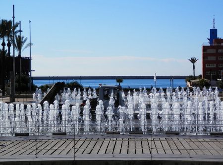 Water spouting in Fountain in Spanish Town of Almeriaの写真素材