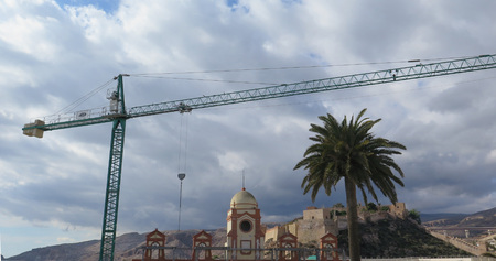 Almeria, Spain - February 9, 2018: Crane used in restauration of Almeria Town Hallのeditorial素材