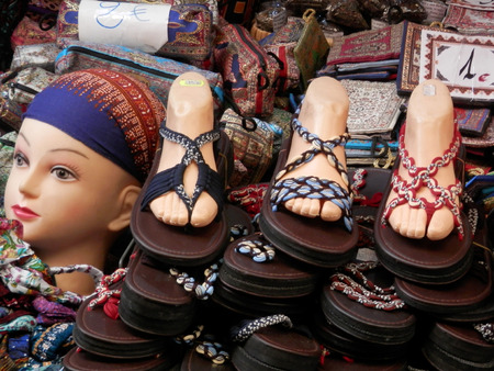 Granada, Spain - September 28.2018: Market stall selling leather goods in Arab quarterのeditorial素材