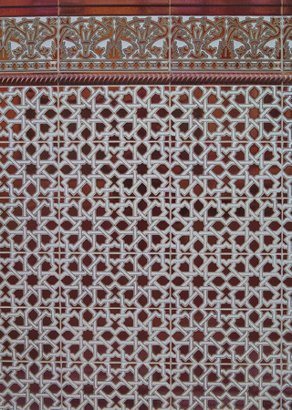 Colorful ceramic tiled wall finish in village in Andalusiaの写真素材