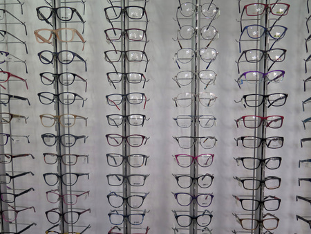 Malaga, Spain - November 30, 2018: Selection of frames on display at Malaga optician shop