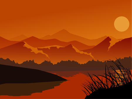 river in sunsetのイラスト素材