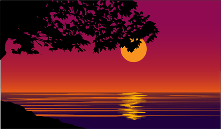 sunset ray through treeのイラスト素材