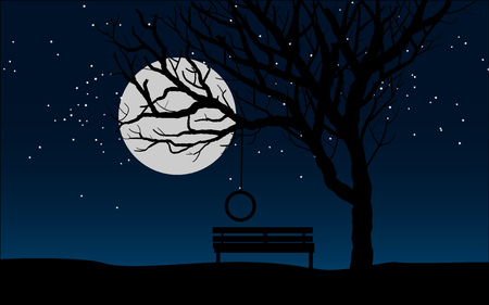 bench at the tree in the moonlightのイラスト素材