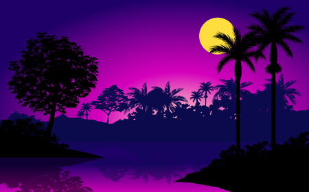 beautiful nature landscape with forest silhouetteのイラスト素材