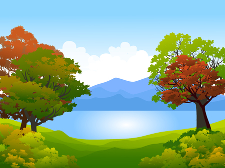 nature landscape with mountain and lakeのイラスト素材