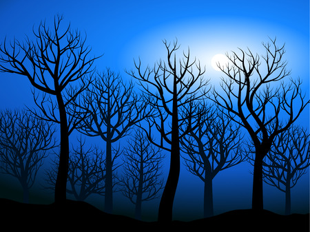 forest night landscape with bare treesのイラスト素材