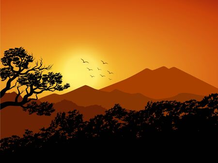 sunset scenery at mountainのイラスト素材