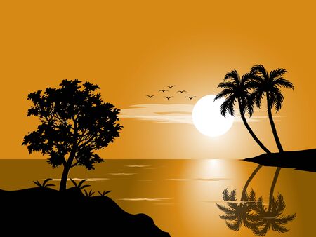 flat sunset scenery with calm seaのイラスト素材