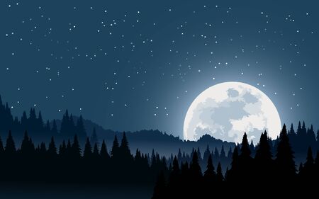 Full moon in pine forestのイラスト素材
