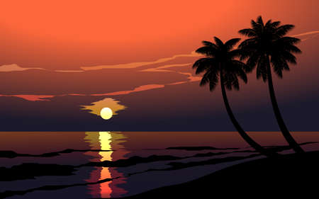 Beautiful beach sunset illustrationのイラスト素材