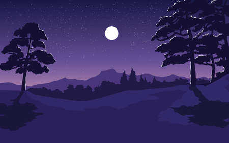 Moonlight in forest illustrationのイラスト素材