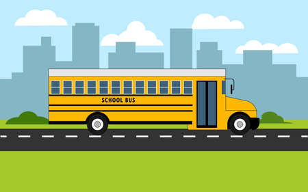 School bus moving in city