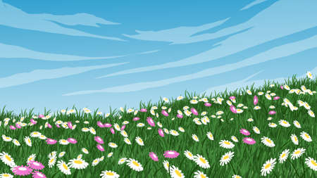Beautiful grassland with flowersのイラスト素材
