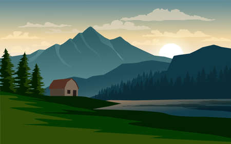 Beautiful mountain landscape in countrysideのイラスト素材