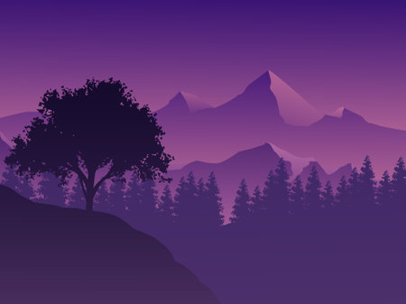 Forest in mountain landscape backgroundのイラスト素材