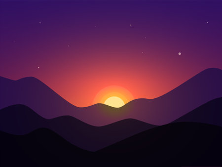 Sunset in mountain minimal landscape backgroundのイラスト素材