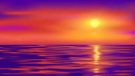 Beautiful glowing sunset in the sea nature backgroundのイラスト素材