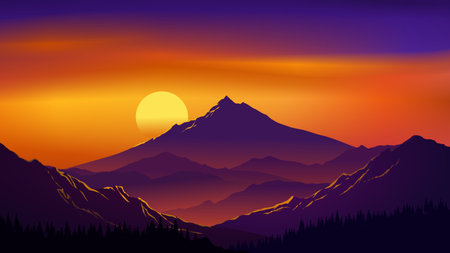 Silhouette of mountains at sunset. Vector illustration for your designのイラスト素材