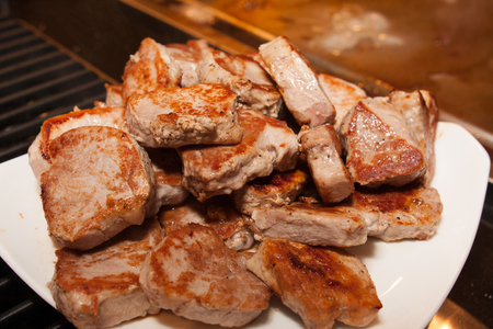 grilled beef meat slices on plateの写真素材