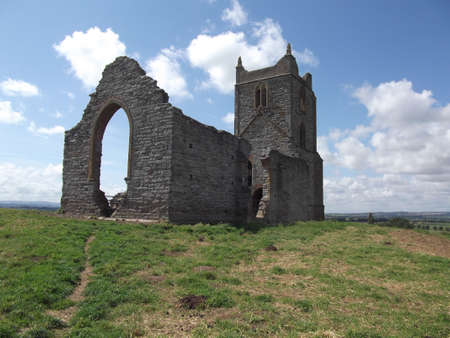 Church on Burrow Mump in Somerset, Englandの写真素材