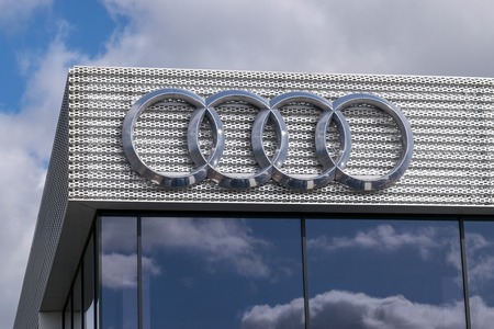 Bexley, United Kingdom - 25th March 2019: Audi logo sign at Bexley Audi dealershipのeditorial素材