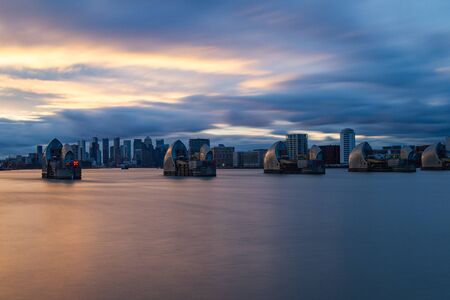 Thames Barrier at sunsetの写真素材