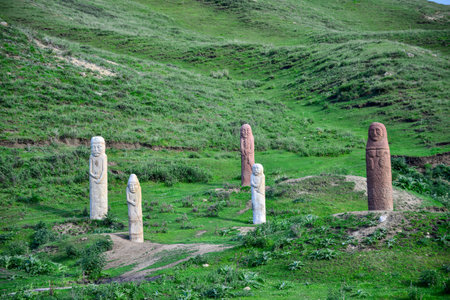 The mysterious prehistoric grassland stone statues in Xinjiang are precious cultural heritage in Xinjiangの写真素材
