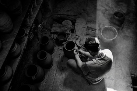 Handmade pottery is a precious and old cultural feature in the Folk Houses on Hathpace in Kashgar, Chinaの写真素材