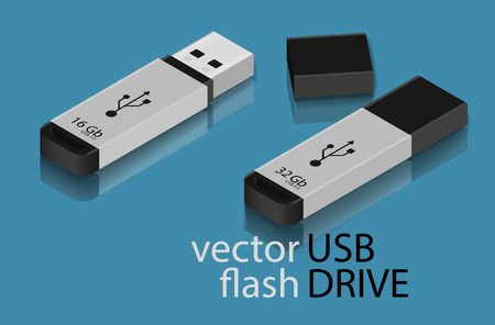 USB Flash Drive Icon. Vector illustration on blue background.のイラスト素材