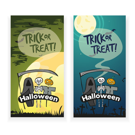 Halloween postcard vector illustration with skeleton pumpkinのイラスト素材